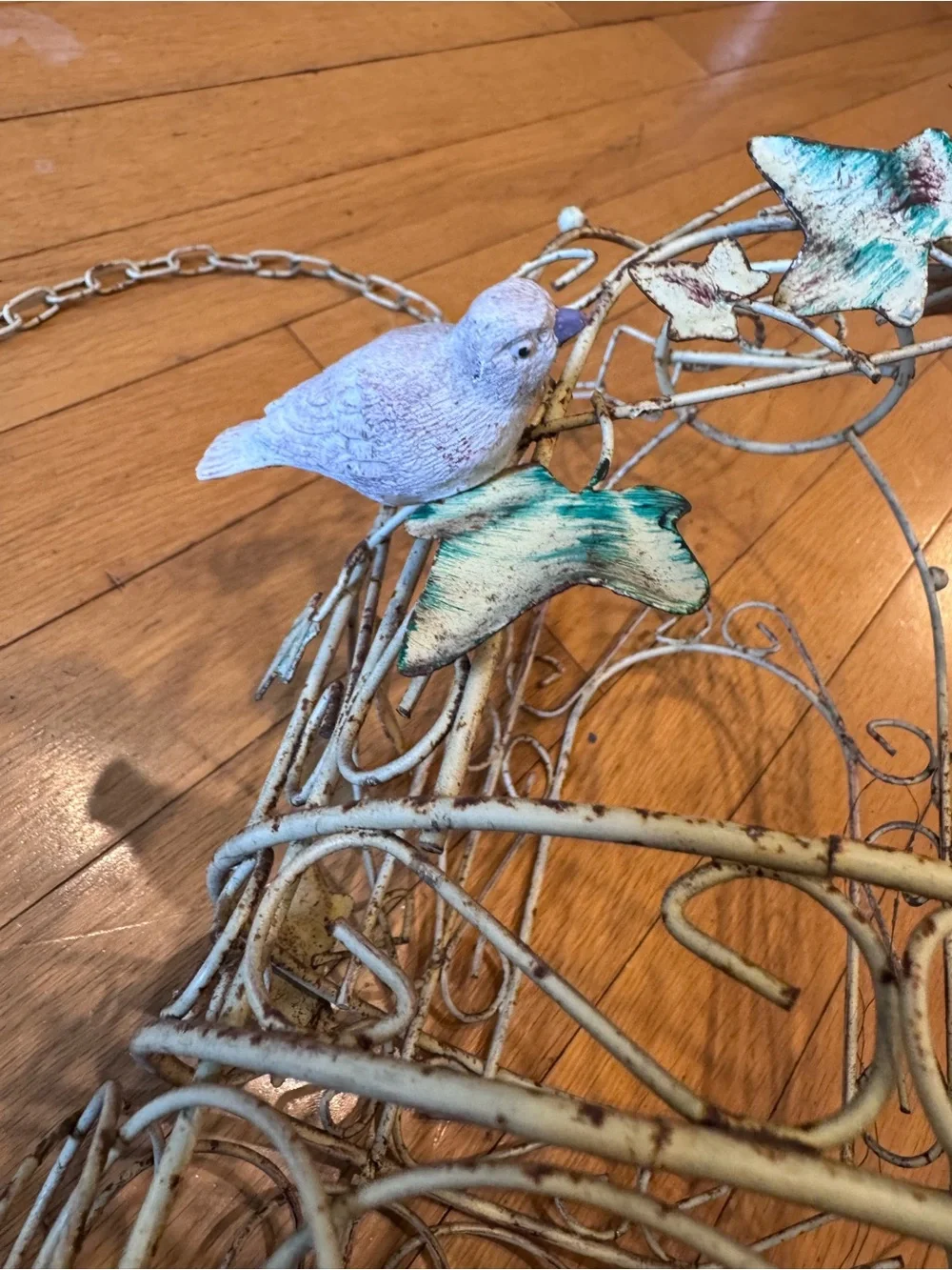 Rustic Metal Hanging Birdcage Plant Holder with Bird Ivy Decor Boho Cottagecore